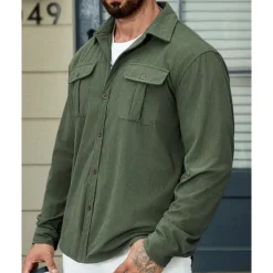 OUKU Men's Shirt Jacket Overshirts Transition Jacket Vacation Lightweight Pocket Summer Spring Plain Classic Lapel Black Navy Blue Blue Army Green Jacket