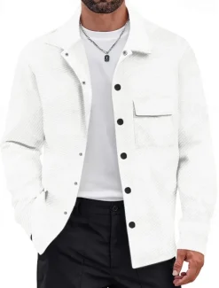Outlet OUKU Men's Shirt Jacket Transition Jacket Daily Wearproof Pocket Jacquard All Seasons Plain Casual Lapel Regular Black White Khaki Light Grey Dark Gray Jacket