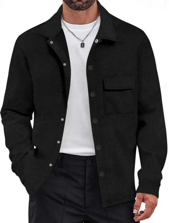 Outlet OUKU Men's Shirt Jacket Transition Jacket Daily Wearproof Pocket Jacquard All Seasons Plain Casual Lapel Regular Black White Khaki Light Grey Dark Gray Jacket