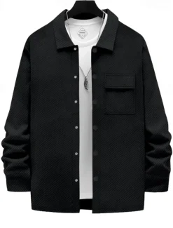 Outlet OUKU Men's Shirt Jacket Transition Jacket Daily Wearproof Pocket Jacquard All Seasons Plain Casual Lapel Regular Black White Khaki Light Grey Dark Gray Jacket