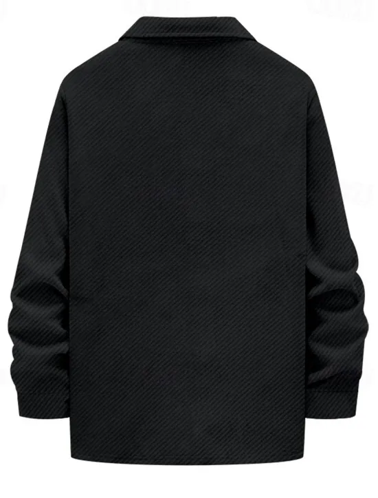 Outlet OUKU Men's Shirt Jacket Transition Jacket Daily Wearproof Pocket Jacquard All Seasons Plain Casual Lapel Regular Black White Khaki Light Grey Dark Gray Jacket