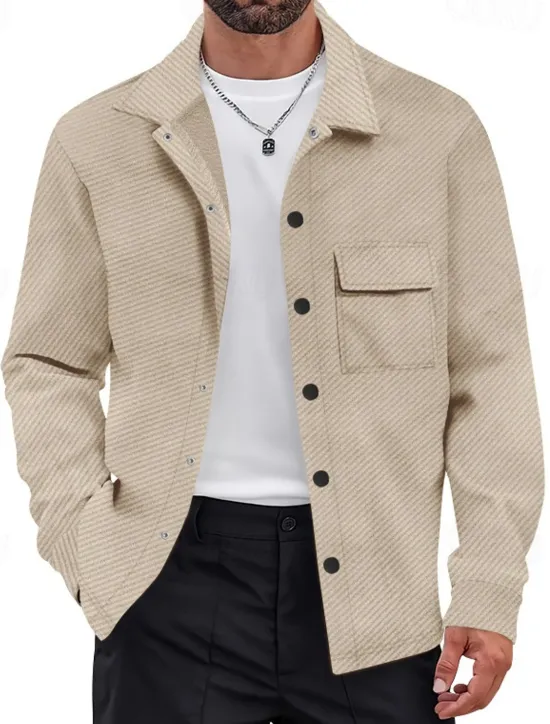 Outlet OUKU Men's Shirt Jacket Transition Jacket Daily Wearproof Pocket Jacquard All Seasons Plain Casual Lapel Regular Black White Khaki Light Grey Dark Gray Jacket