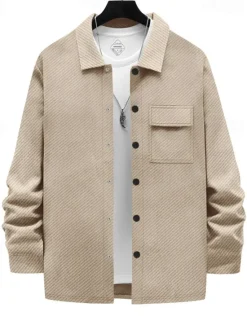 Outlet OUKU Men's Shirt Jacket Transition Jacket Daily Wearproof Pocket Jacquard All Seasons Plain Casual Lapel Regular Black White Khaki Light Grey Dark Gray Jacket