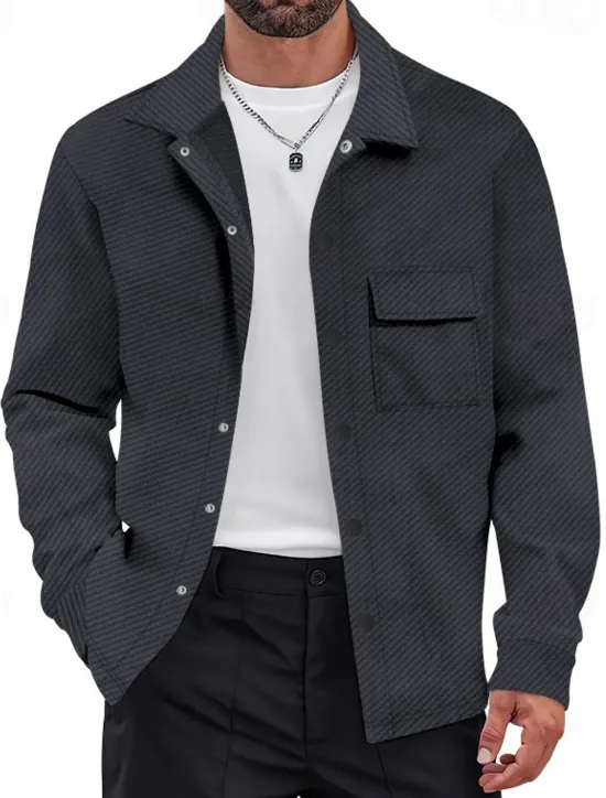 Outlet OUKU Men's Shirt Jacket Transition Jacket Daily Wearproof Pocket Jacquard All Seasons Plain Casual Lapel Regular Black White Khaki Light Grey Dark Gray Jacket