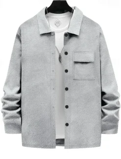 Outlet OUKU Men's Shirt Jacket Transition Jacket Daily Wearproof Pocket Jacquard All Seasons Plain Casual Lapel Regular Black White Khaki Light Grey Dark Gray Jacket