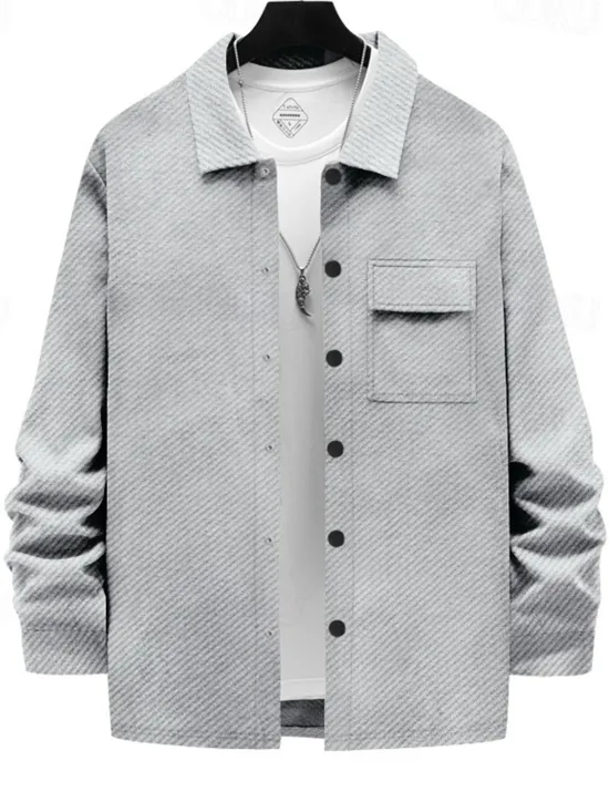 Outlet OUKU Men's Shirt Jacket Transition Jacket Daily Wearproof Pocket Jacquard All Seasons Plain Casual Lapel Regular Black White Khaki Light Grey Dark Gray Jacket
