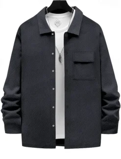Outlet OUKU Men's Shirt Jacket Transition Jacket Daily Wearproof Pocket Jacquard All Seasons Plain Casual Lapel Regular Black White Khaki Light Grey Dark Gray Jacket