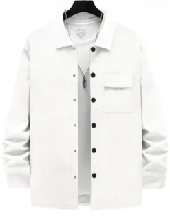 Outlet OUKU Men's Shirt Jacket Transition Jacket Daily Wearproof Pocket Jacquard All Seasons Plain Casual Lapel Regular Black White Khaki Light Grey Dark Gray Jacket