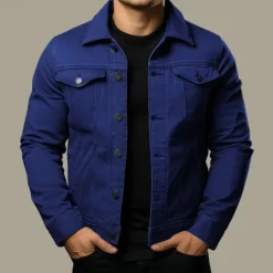 Discount OUKU Men's Shirt Jacket Transition Jacket Daily Wear Windproof Buttons All Seasons Solid Color Streetwear Lapel Regular Cotton Black White Red Navy Blue Blue Jacket
