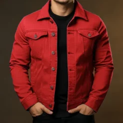 Discount OUKU Men's Shirt Jacket Transition Jacket Daily Wear Windproof Buttons All Seasons Solid Color Streetwear Lapel Regular Cotton Black White Red Navy Blue Blue Jacket