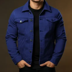 Discount OUKU Men's Shirt Jacket Transition Jacket Daily Wear Windproof Buttons All Seasons Solid Color Streetwear Lapel Regular Cotton Black White Red Navy Blue Blue Jacket