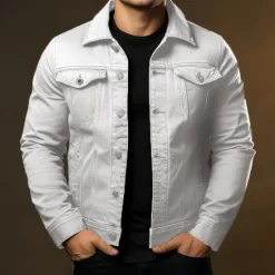 Discount OUKU Men's Shirt Jacket Transition Jacket Daily Wear Windproof Buttons All Seasons Solid Color Streetwear Lapel Regular Cotton Black White Red Navy Blue Blue Jacket