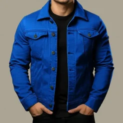 Discount OUKU Men's Shirt Jacket Transition Jacket Daily Wear Windproof Buttons All Seasons Solid Color Streetwear Lapel Regular Cotton Black White Red Navy Blue Blue Jacket