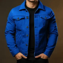 Discount OUKU Men's Shirt Jacket Transition Jacket Daily Wear Windproof Buttons All Seasons Solid Color Streetwear Lapel Regular Cotton Black White Red Navy Blue Blue Jacket