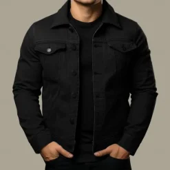 Discount OUKU Men's Shirt Jacket Transition Jacket Daily Wear Windproof Buttons All Seasons Solid Color Streetwear Lapel Regular Cotton Black White Red Navy Blue Blue Jacket