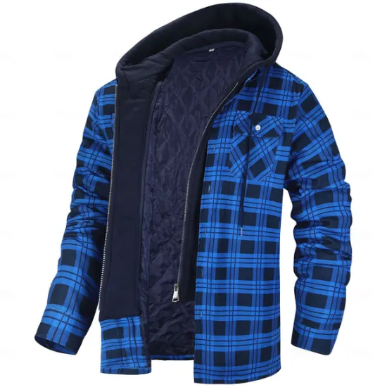Clearance OUKU Men's Shirt Jacket Winter Jacket Overshirt Shacket Plaid / Striped / Chevron / Round Vacation Daily Wear Black Red Navy Blue Royal Blue Long Sleeve Hooded Fall & Winter Clothing Apparel