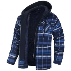 Clearance OUKU Men's Shirt Jacket Winter Jacket Overshirt Shacket Plaid / Striped / Chevron / Round Vacation Daily Wear Black Red Navy Blue Royal Blue Long Sleeve Hooded Fall & Winter Clothing Apparel