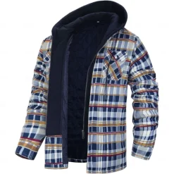 Clearance OUKU Men's Shirt Jacket Winter Jacket Overshirt Shacket Plaid / Striped / Chevron / Round Vacation Daily Wear Black Red Navy Blue Royal Blue Long Sleeve Hooded Fall & Winter Clothing Apparel