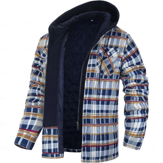Clearance OUKU Men's Shirt Jacket Winter Jacket Overshirt Shacket Plaid / Striped / Chevron / Round Vacation Daily Wear Black Red Navy Blue Royal Blue Long Sleeve Hooded Fall & Winter Clothing Apparel