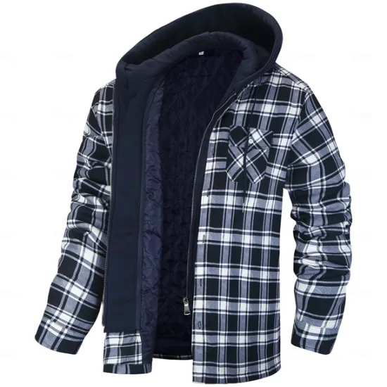 Clearance OUKU Men's Shirt Jacket Winter Jacket Overshirt Shacket Plaid / Striped / Chevron / Round Vacation Daily Wear Black Red Navy Blue Royal Blue Long Sleeve Hooded Fall & Winter Clothing Apparel