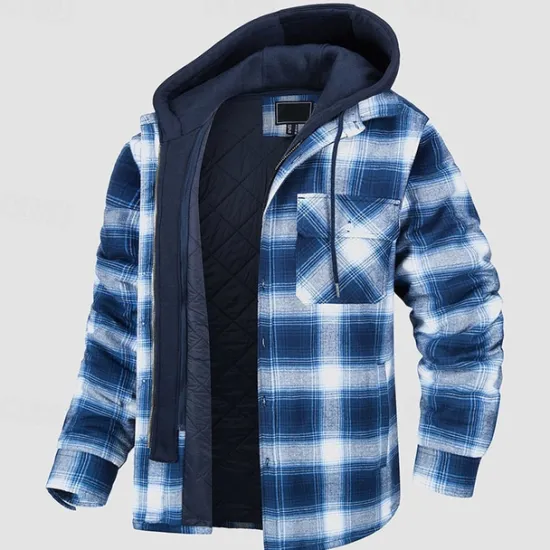 Clearance OUKU Men's Shirt Jacket Winter Jacket Overshirt Shacket Plaid / Striped / Chevron / Round Vacation Daily Wear Black Red Navy Blue Royal Blue Long Sleeve Hooded Fall & Winter Clothing Apparel