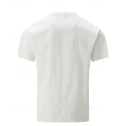 Online OUKU Men's Shirt Linen Shirt Band Collar Shirt Summer Shirt Beach Wear Button Up Shirt Plain Casual Daily Black White Yellow Blue Short Sleeve Collar Summer Clothing Apparel