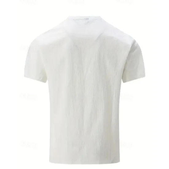 Online OUKU Men's Shirt Linen Shirt Band Collar Shirt Summer Shirt Beach Wear Button Up Shirt Plain Casual Daily Black White Yellow Blue Short Sleeve Collar Summer Clothing Apparel