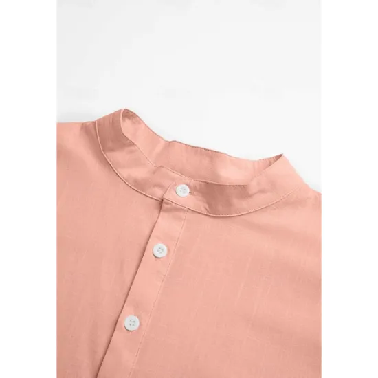 Clearance OUKU Men's Shirt Linen Shirt Band Collar Shirt Popover Shirt Summer Shirt Beach Wear Plain Vacation Curise Black White Pink Green Short Sleeve Henley Summer Clothing Apparel