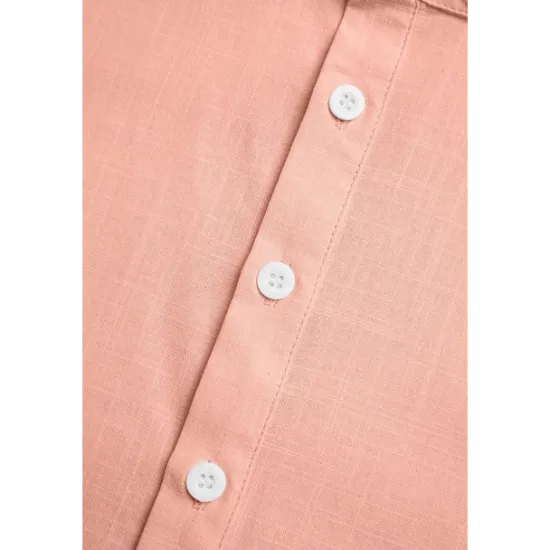 Clearance OUKU Men's Shirt Linen Shirt Band Collar Shirt Popover Shirt Summer Shirt Beach Wear Plain Vacation Curise Black White Pink Green Short Sleeve Henley Summer Clothing Apparel