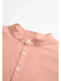 Clearance OUKU Men's Shirt Linen Shirt Band Collar Shirt Popover Shirt Summer Shirt Beach Wear Plain Vacation Casual Black White Yellow Pink Short Sleeve Henley Summer Clothing Apparel