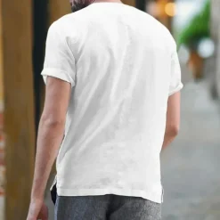 Outlet OUKU Men's Shirt Linen Shirt Band Collar Shirt Summer Shirt Beach Wear Button Up Shirt Plain Casual Daily Black White Blue Khaki Short Sleeve Band Collar Summer Clothing Apparel Buttons