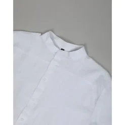 Sale OUKU Men's Shirt Linen Shirt Band Collar Shirt Summer Shirt Beach Wear Button Up Shirt Plain Vacation Curise Black White Blue Orange Short Sleeve Band Collar Summer Clothing Apparel