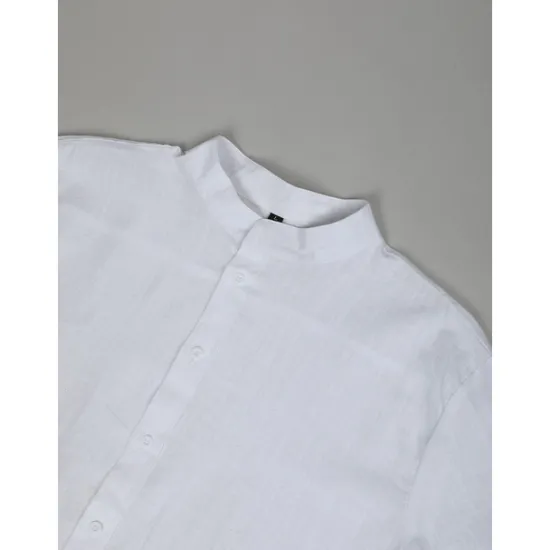 Sale OUKU Men's Shirt Linen Shirt Band Collar Shirt Summer Shirt Beach Wear Button Up Shirt Plain Vacation Curise Black White Blue Orange Short Sleeve Band Collar Summer Clothing Apparel