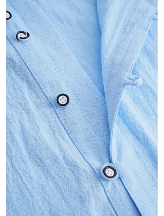 Online OUKU Men's Shirt Linen Shirt Band Collar Shirt Summer Shirt Beach Wear Button Up Shirt Plain Vacation Casual Black White Blue Khaki Short Sleeve Band Collar Summer Clothing Apparel