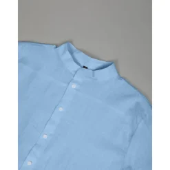 New OUKU Men's Shirt Linen Shirt Band Collar Shirt Summer Shirt Beach Wear Button Up Shirt Plain Vacation Curise Black White Blue Orange Short Sleeve Band Collar Summer Clothing Apparel