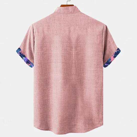 Sale OUKU Men's Shirt Linen Shirt Beach Shirt Summer Hawaiian Shirt Coconut Tree Vacation Holiday Pink Blue khaki Short Sleeves Turndown Summer Clothing Apparel