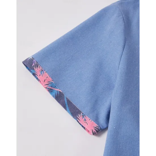 Sale OUKU Men's Shirt Linen Shirt Beach Shirt Summer Hawaiian Shirt Coconut Tree Vacation Holiday Pink Blue khaki Short Sleeves Turndown Summer Clothing Apparel