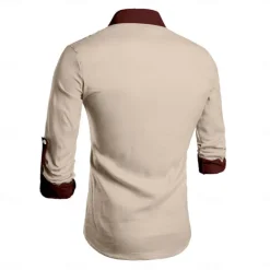 Discount OUKU Men's Shirt Linen Shirt Button Up Shirt Long Sleeve Fashion Casual Vacation Causal Casual Summer Spring & Fall Stand Collar Buttons Print Beige