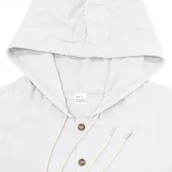 Online OUKU Men's Shirt Linen Shirt Casual Shirt Button Up Shirt Cotton Shirt Plain Vacation Hawaiian Black White Yellow Navy Blue Long Sleeve Hooded Spring Fall Clothing Apparel Pocket