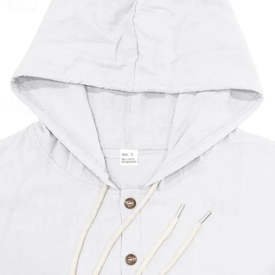 Online OUKU Men's Shirt Linen Shirt Casual Shirt Button Up Shirt Cotton Shirt Plain Vacation Hawaiian Black White Yellow Navy Blue Long Sleeve Hooded Spring Fall Clothing Apparel Pocket
