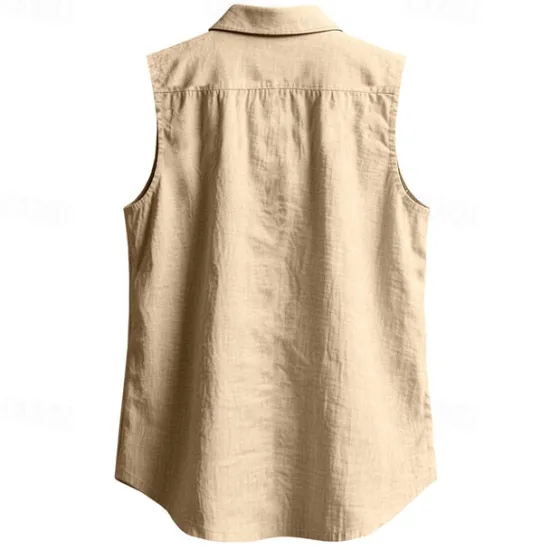 Outlet OUKU Men's Shirt Linen Shirt Casual Shirt Button Up Shirt Cotton Shirt Plain Vacation Street Black White Yellow Navy Blue Sleeveless Turndown Summer Clothing Apparel Buttons