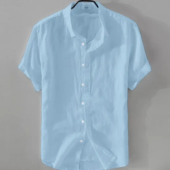 New OUKU Men's Shirt Linen Shirt Casual Shirt Cotton Shirt Plain Vacation Street Black White Pink Blue Short Sleeve Turndown Summer Clothing Apparel Button-Down