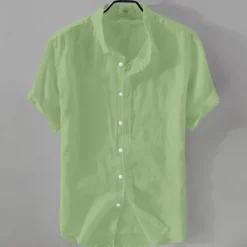 New OUKU Men's Shirt Linen Shirt Casual Shirt Cotton Shirt Plain Vacation Street Black White Pink Blue Short Sleeve Turndown Summer Clothing Apparel Button-Down