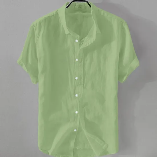 New OUKU Men's Shirt Linen Shirt Casual Shirt Cotton Shirt Plain Vacation Street Black White Pink Blue Short Sleeve Turndown Summer Clothing Apparel Button-Down