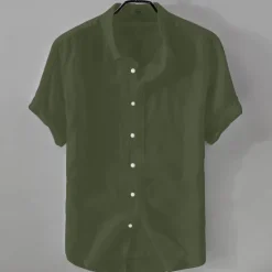 New OUKU Men's Shirt Linen Shirt Casual Shirt Cotton Shirt Plain Vacation Street Black White Pink Blue Short Sleeve Turndown Summer Clothing Apparel Button-Down