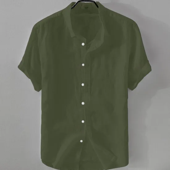 New OUKU Men's Shirt Linen Shirt Casual Shirt Cotton Shirt Plain Vacation Street Black White Pink Blue Short Sleeve Turndown Summer Clothing Apparel Button-Down