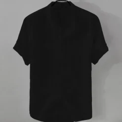 New OUKU Men's Shirt Linen Shirt Casual Shirt Cotton Shirt Plain Vacation Street Black White Pink Blue Short Sleeve Turndown Summer Clothing Apparel Button-Down