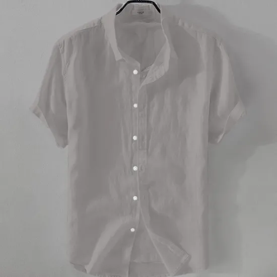 New OUKU Men's Shirt Linen Shirt Casual Shirt Cotton Shirt Plain Vacation Street Black White Pink Blue Short Sleeve Turndown Summer Clothing Apparel Button-Down