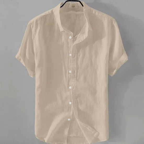 New OUKU Men's Shirt Linen Shirt Casual Shirt Cotton Shirt Plain Vacation Street Black White Pink Blue Short Sleeve Turndown Summer Clothing Apparel Button-Down