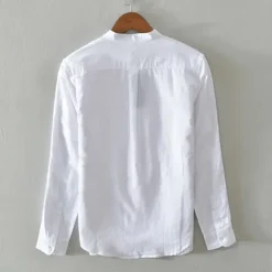 New OUKU Men's Shirt Linen Shirt Casual Shirt Button Up Shirt Cotton Shirt Plain Vacation Hawaiian White Navy Blue Khaki Gray Long Sleeve Band Collar Spring Fall Clothing Apparel Button-Down
